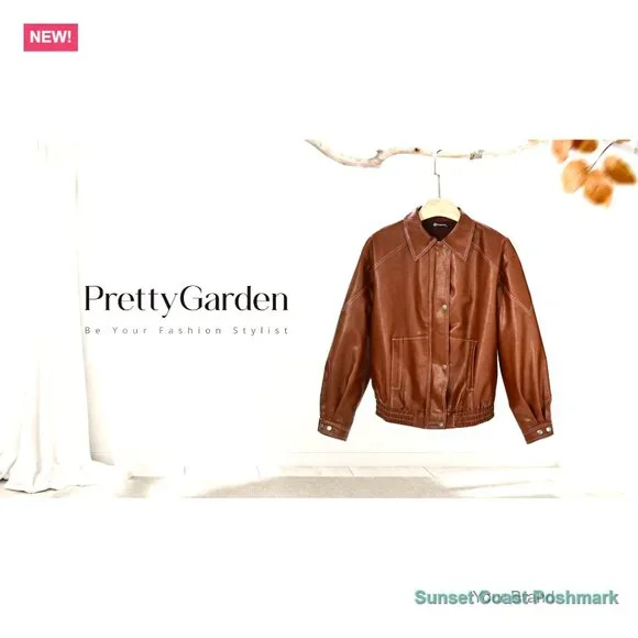 Faux Leather Jacket Women Bomber Motorcycle Zip Up Oversized Winter Coat - Picture 7 of 7